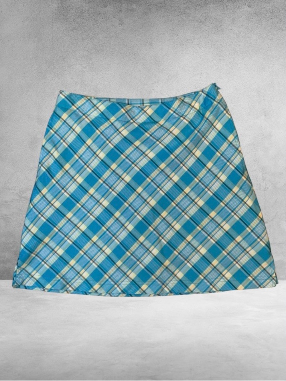 Greg Norman Collection Teal Plaid A-Line Skort